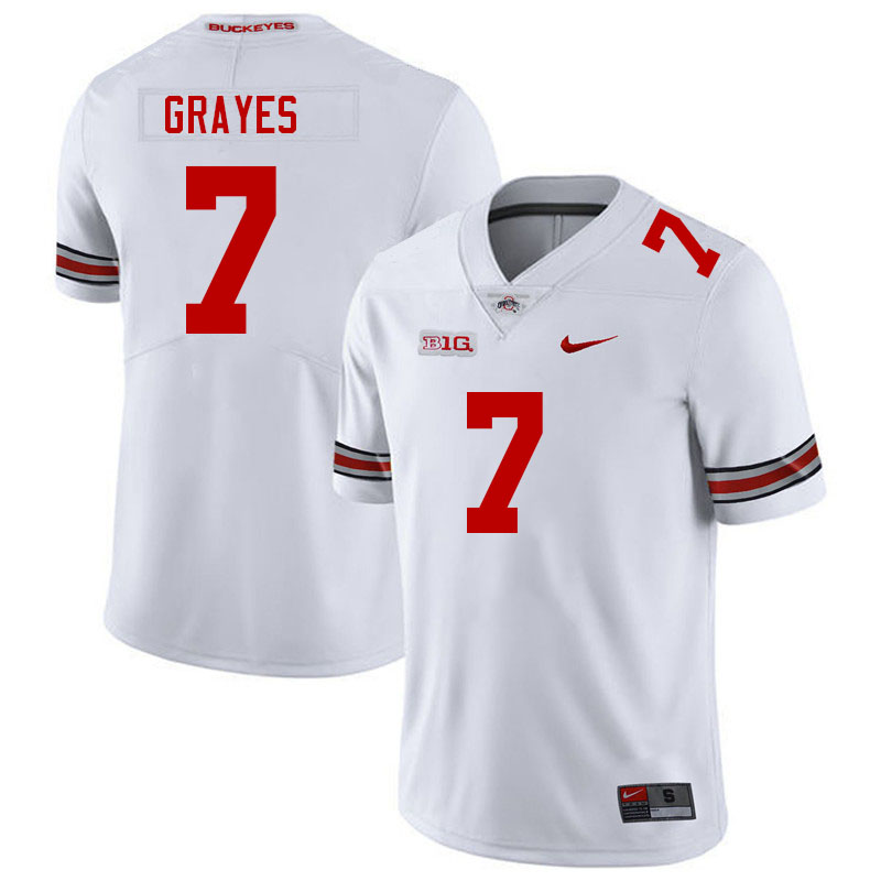 Ohio State Buckeyes Kyion Grayes Men's #7 White Authentic Stitched College Football Jersey
